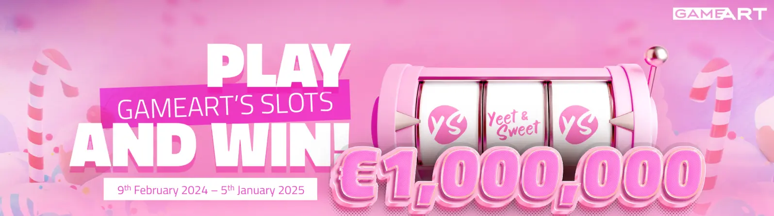 Pink banner advertising a €1,000,000 prize for playing GameArt slots