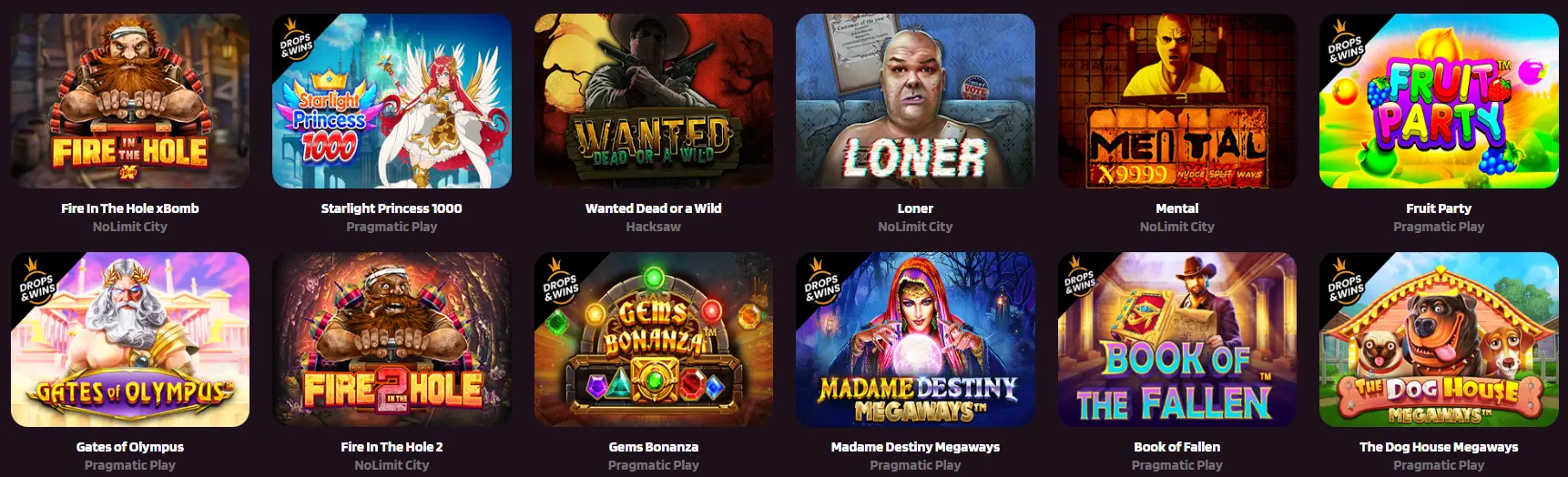 Image showcasing a variety of popular online casino games from different providers.