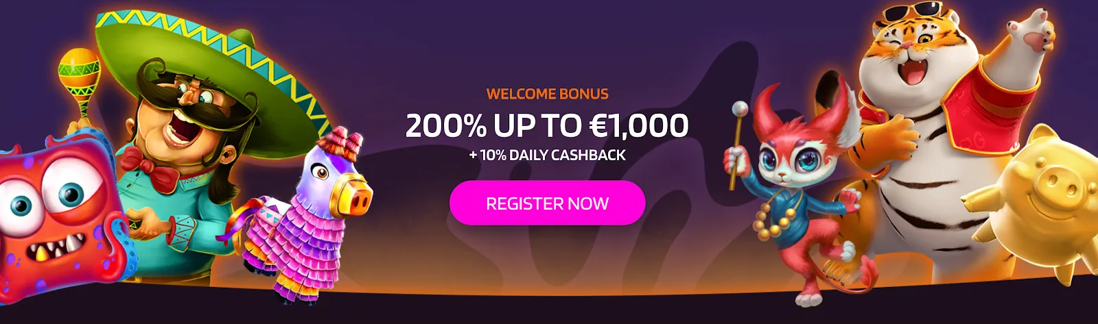 Happy Slots Casino home page with an advertisement banner for their Welcome Bonus.