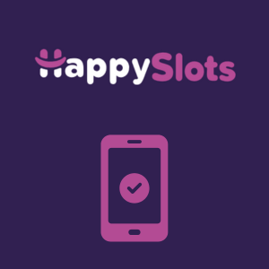 HappySlots casino logo with a pink slot machine showing 777, symbolizing reading terms and conditions before using free spins on a purple background.