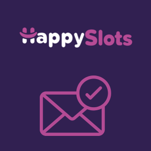 HappySlots logo with an email icon indicating confirmation.