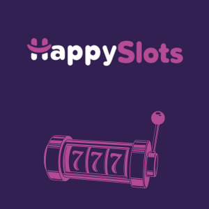 HappySlots casino logo with a pink smartphone icon and checkmark, symbolizing phone number verification on a purple background.