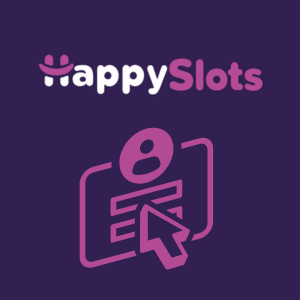 HappySlots user registration form with a cursor clicking on it.