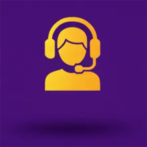 A stylized gold icon of a person wearing a headset, with chat bubbles next to them, representing customer support of best casinos.