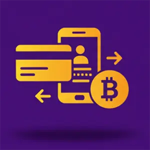A stylized gold icon showing a mobile phone with a credit card, a Bitcoin symbol, and arrows representing various payment methods of best casinos.